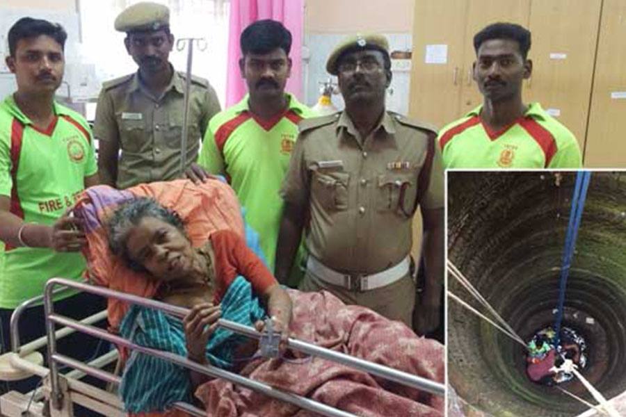 கிணற்றில் விழுந்த மூதாட்டி பத்திரமாக மீட்பு!